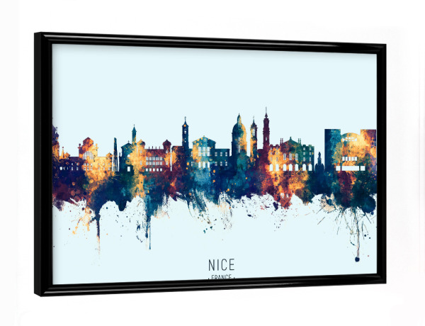 Poster mit schwarzem Rahmen "Nice France Skyline BlueOrange" artboxONE - Städte