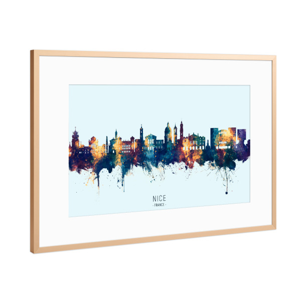 Poster mit Rahmen Kupfer "Nice France Skyline BlueOrange" artboxONE - Städte