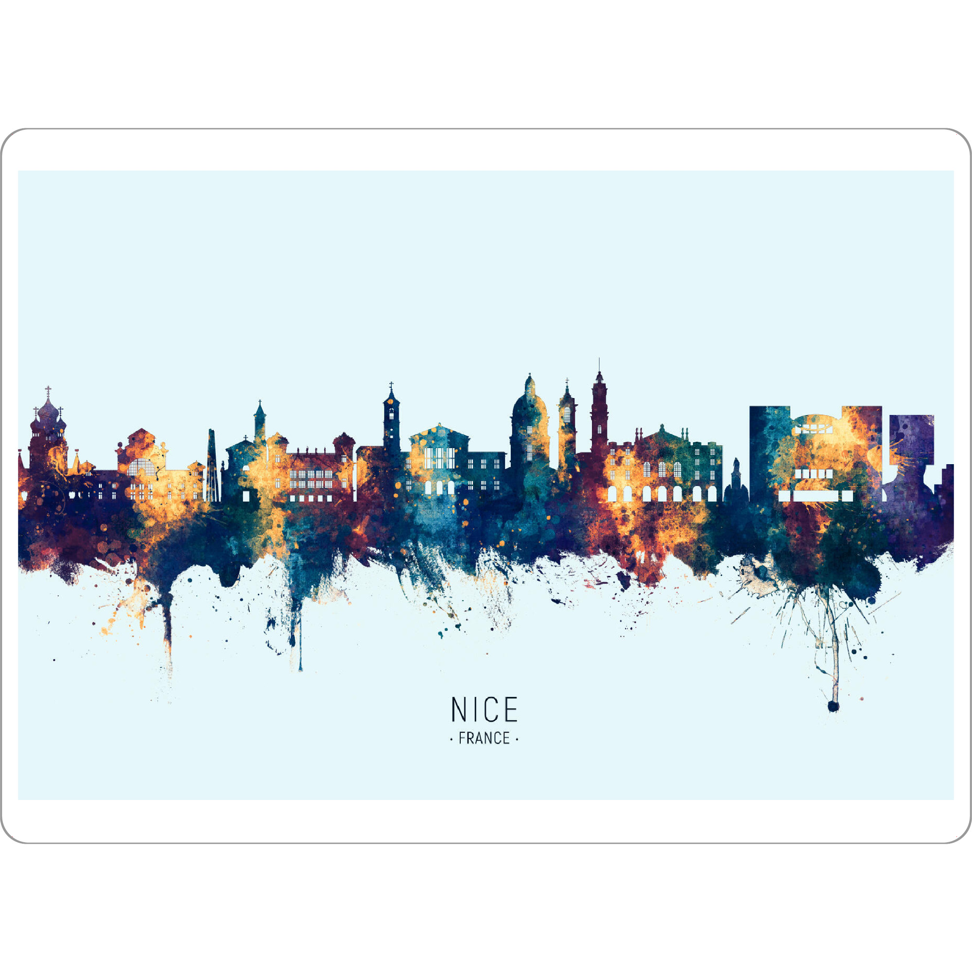 Tischset "Nice France Skyline BlueOrange" artboxONE - Städte - Nice,France,Skyline,Cityscape,Stadtbild,Watercolor,City,Stadt,Frankreich,Colorful,Bunt