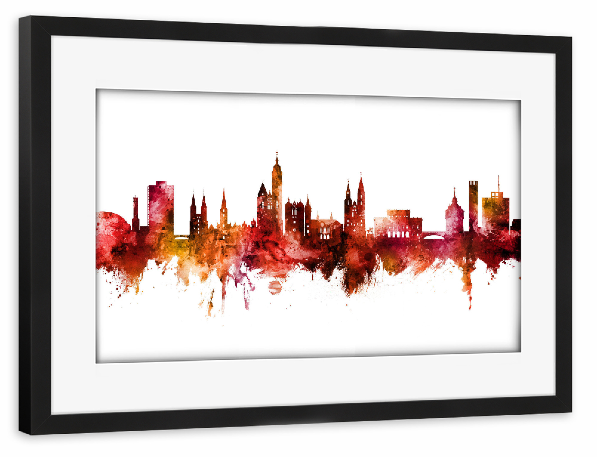 Poster mit Rahmen schwarz "Braunschweig Germany Skyline Red" artboxONE - Städte