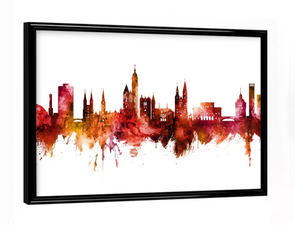 Poster mit schwarzem Rahmen "Braunschweig Germany Skyline Red" artboxONE - Städte