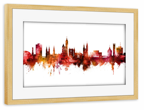 Poster mit Rahmen kiefer "Braunschweig Germany Skyline Red" artboxONE - Städte