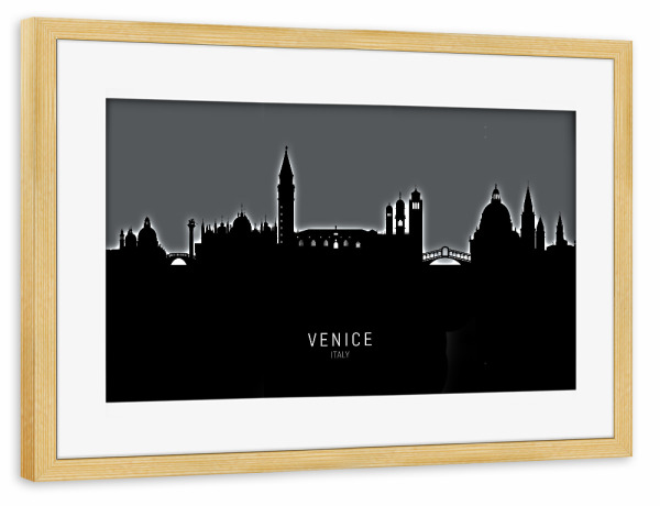 Poster mit Rahmen kiefer "Venice Italy Skyline Glow White" artboxONE - Städte,Städte / Venedig