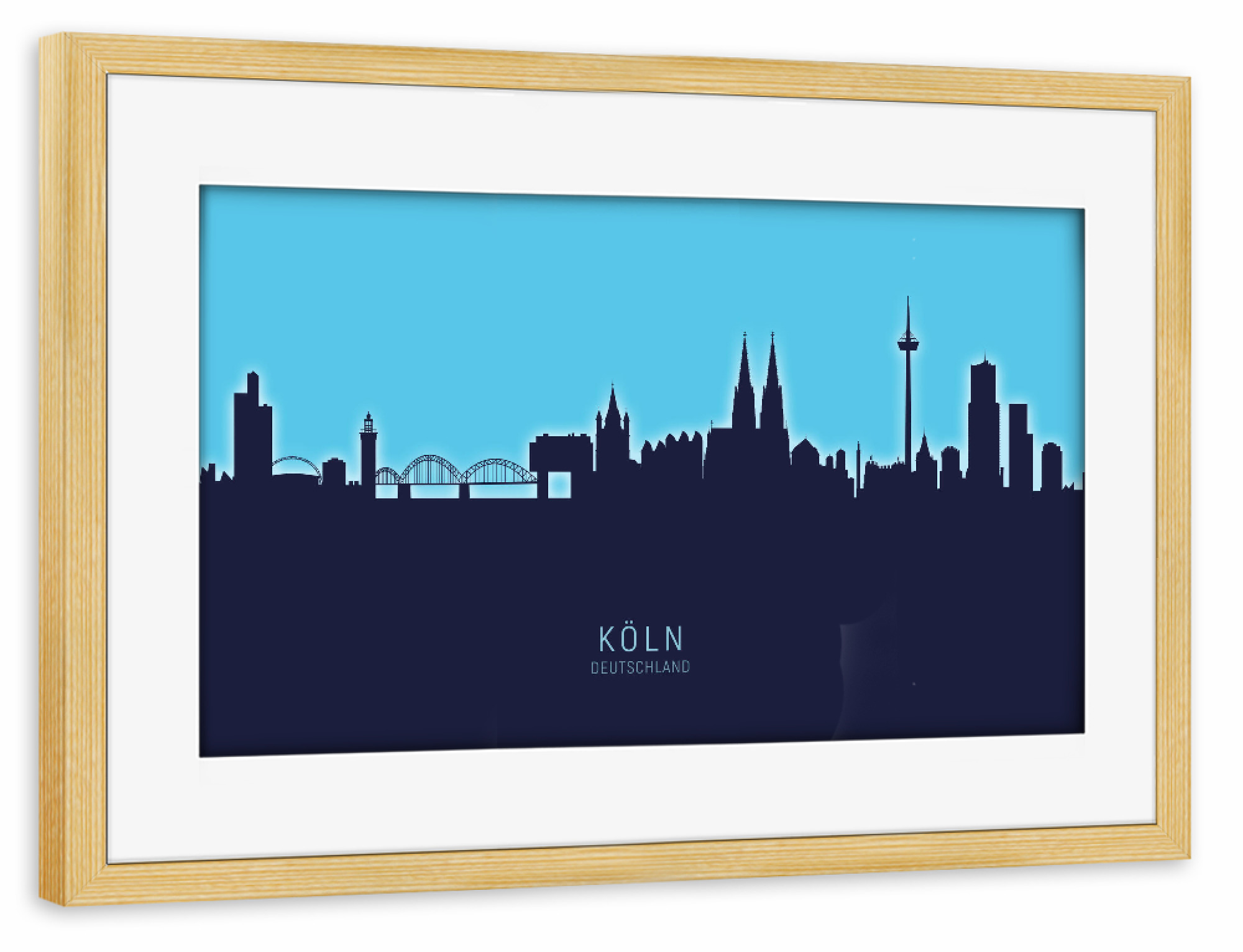 Poster mit Rahmen kiefer "Cologne Germany Skyline Glow Blue" artboxONE - Städte,Städte / Köln