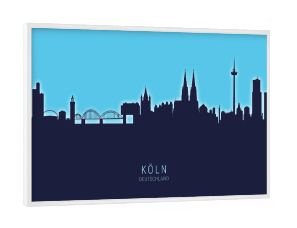 Poster mit weißem Rahmen "Cologne Germany Skyline Glow Blue" artboxONE - Städte,Städte / Köln