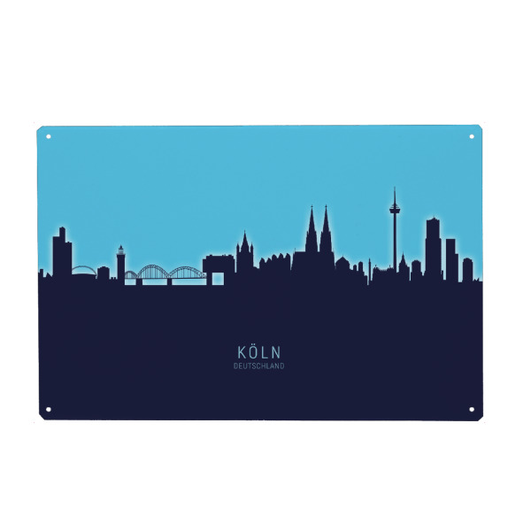 Holzbild "Cologne Germany Skyline Glow Blue" artboxONE - Städte,Städte / Köln