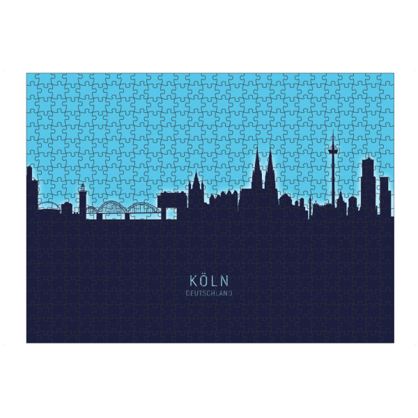 Puzzle Ravensburger "Cologne Germany Skyline Glow Blue" artboxONE - Städte,Städte / Köln