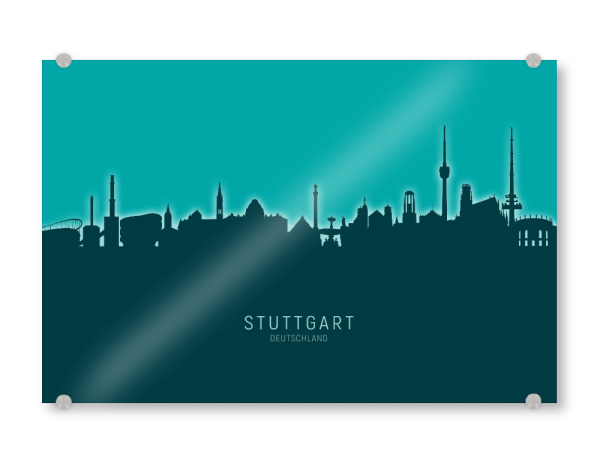 Acrylglasbild "Stuttgart Skyline Glow Teal" artboxONE - Städte,Städte / Stuttgart