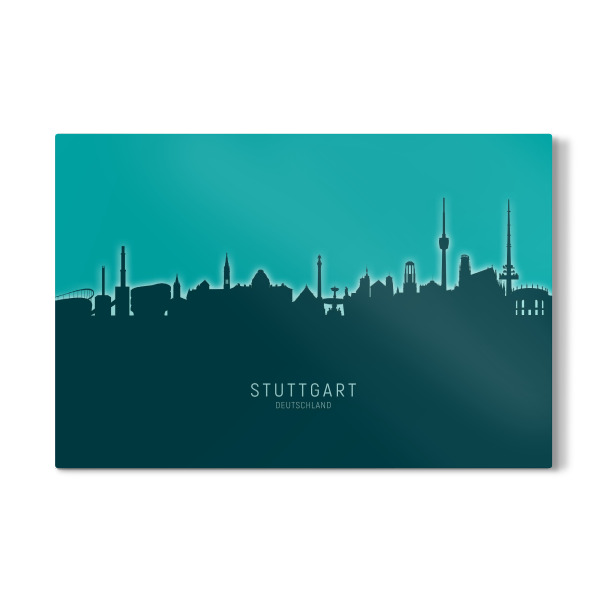 Galerie-Print "Stuttgart Skyline Glow Teal" 30x20 cm artboxONE