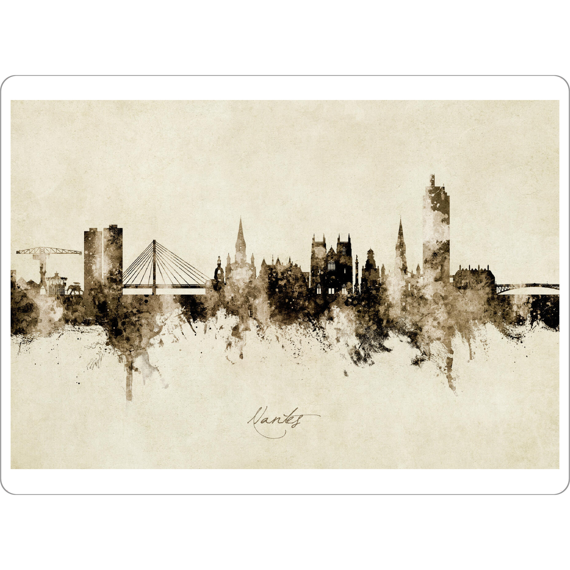Tischset "Nantes France Skyline Sepia" artboxONE - Städte - Nantes,France,Skyline,Cityscape,Stadtbild,Watercolor,City,Stadt,Frankreich,Beige
