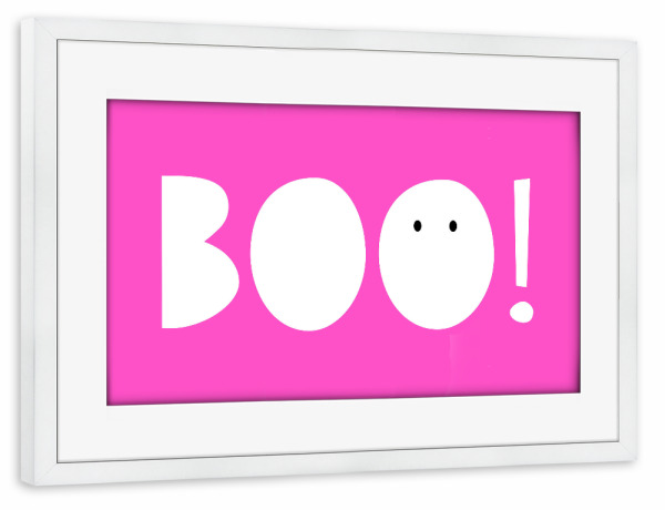 Poster mit Rahmen weiß "Boo! Fröhliches Gespenst" artboxONE - Typografie,Für Kinder,Comic,Lustig