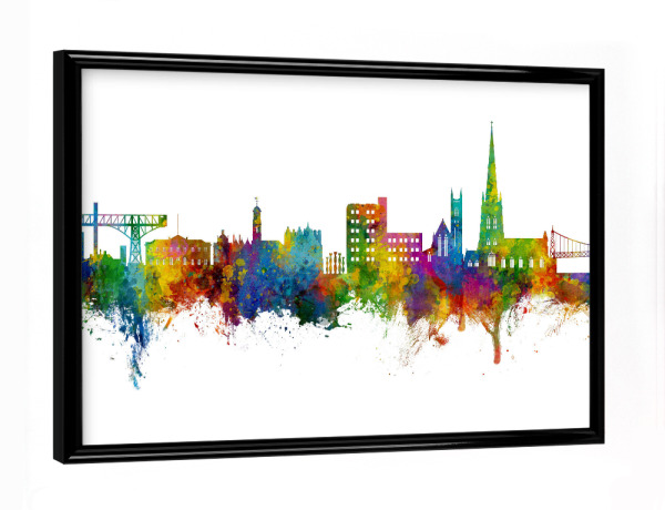 Poster mit schwarzem Rahmen "Warrington England Skyline" artboxONE - Städte