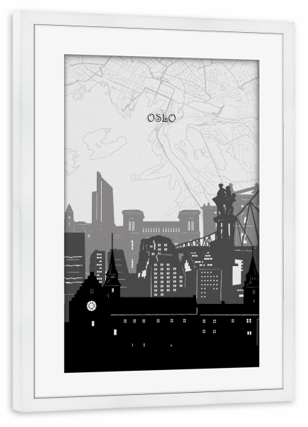 Poster mit Rahmen weiß "Oslo cityscape map" artboxONE - Städte,Reise,Architektur,Kartografie