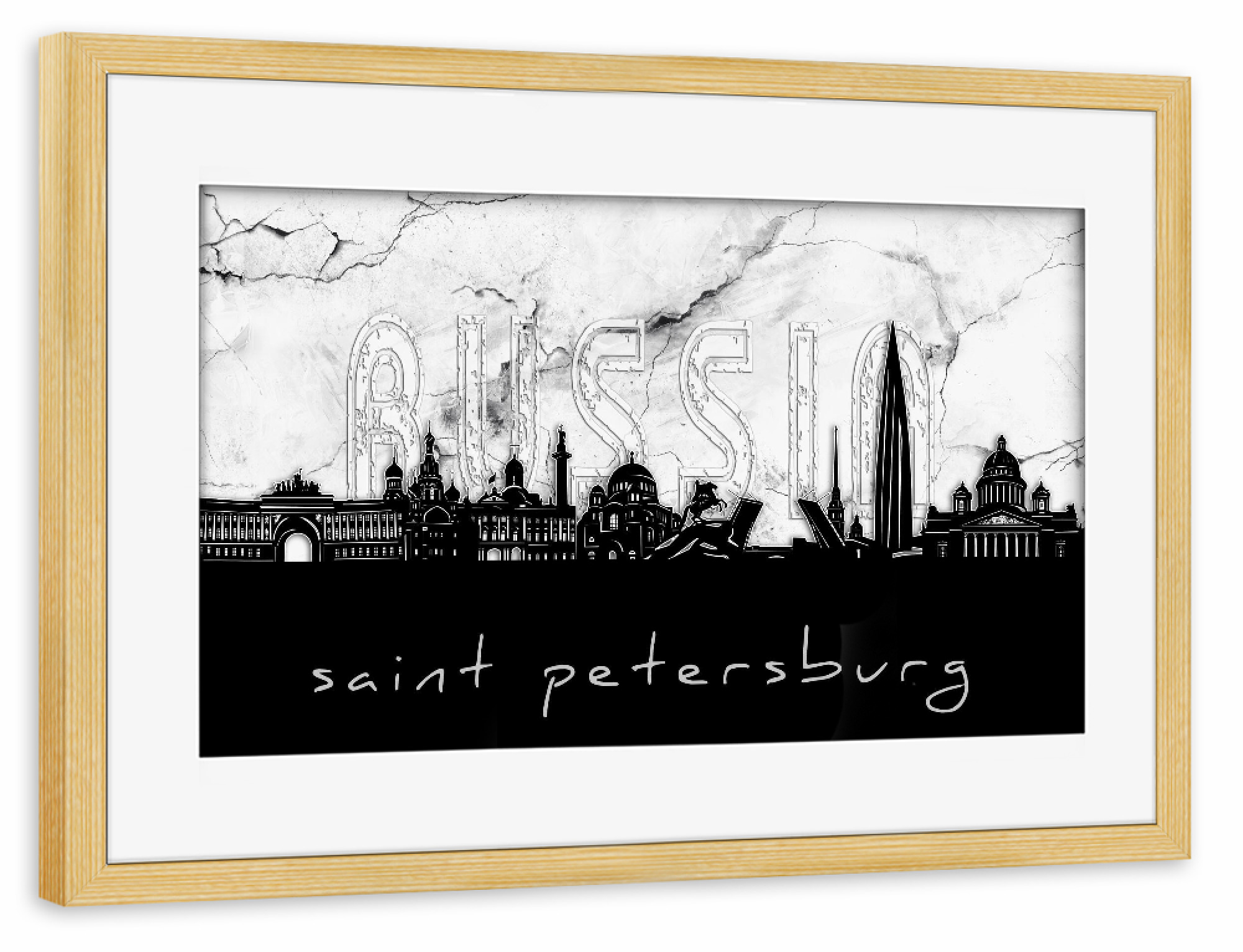 Poster mit Rahmen kiefer "Saint petersburg skyline marble" artboxONE - Städte,Reise,Architektur,Städte / Sankt Petersburg,Marmor