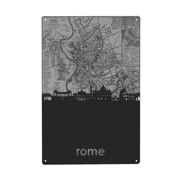 Metall Poster "Rome skyline map grey" artboxONE - Städte,Reise,Architektur,Städte / Rom,Kartografie