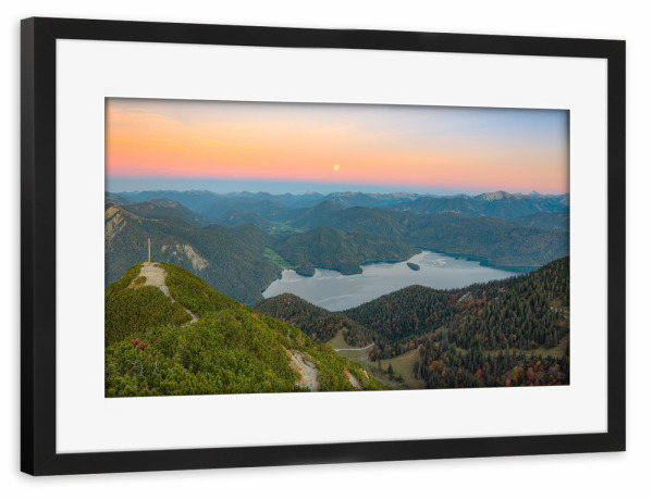 Poster mit Rahmen schwarz "Vollmond über dem Walchensee" artboxONE - Natur,Reise