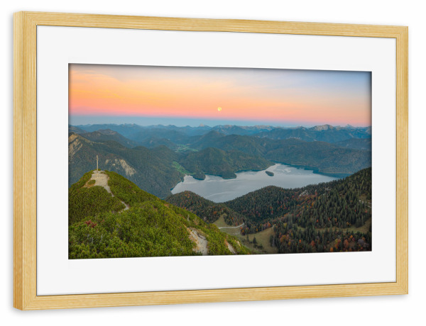 Poster mit Rahmen kiefer "Vollmond über dem Walchensee" artboxONE - Natur,Reise