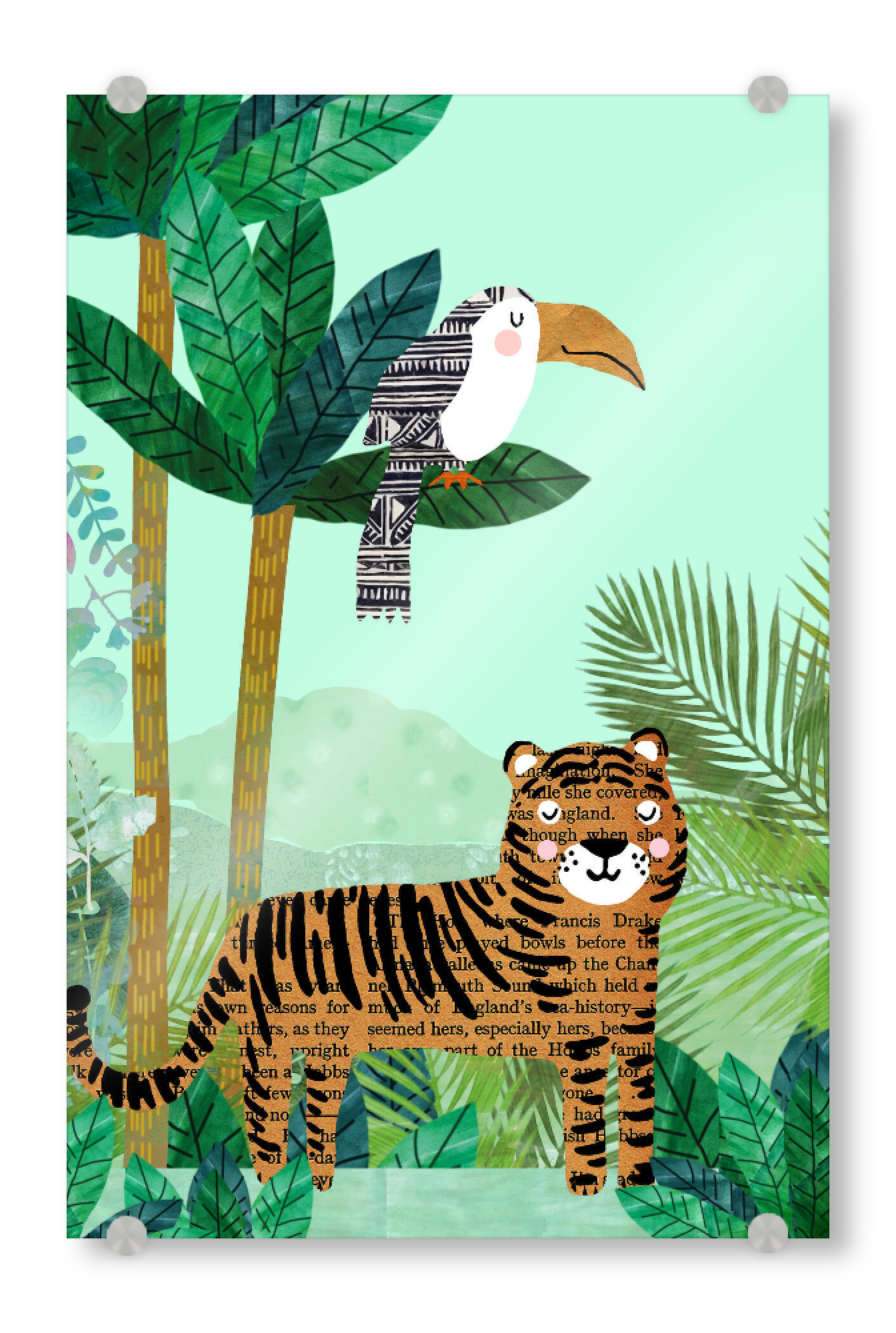 Acrylglasbild "Tiger mit Tukan" artboxONE - Typografie,Für Kinder,Tiere