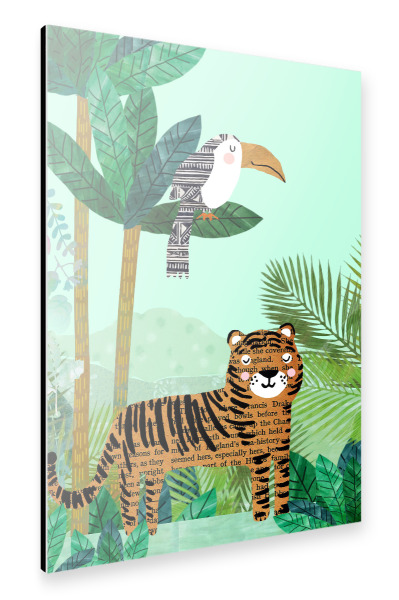 Alu-Dibond "Tiger mit Tukan" 30x20 cm artboxONE
