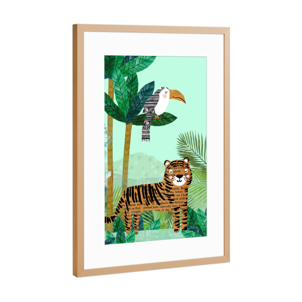 Poster mit Rahmen Kupfer "Tiger mit Tukan" artboxONE - Typografie,Für Kinder,Tiere