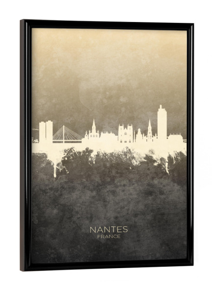 Poster mit schwarzem Rahmen "Nantes France Skyline Taupe" artboxONE - Städte