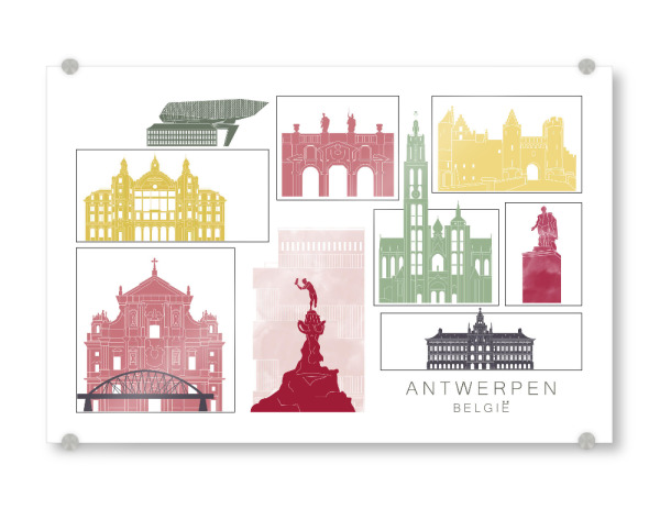 Acrylglasbild "Antwerp skyline burgundy" artboxONE - Städte,Reise,Architektur,Kartografie