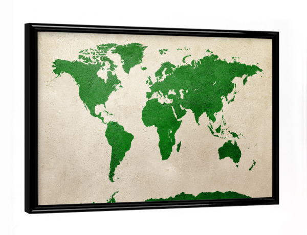 Poster mit schwarzem Rahmen "World Map Green Beige" artboxONE - Reise,Kartografie