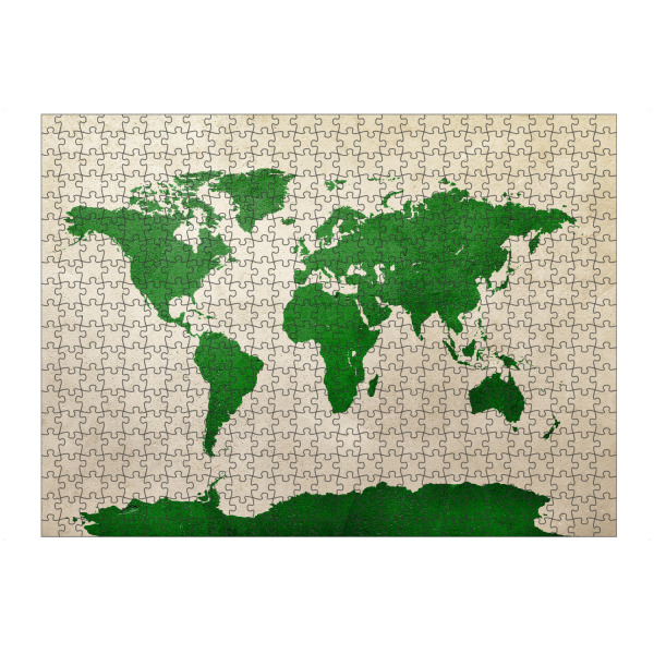 Puzzle Ravensburger "World Map Green Beige" artboxONE - Reise,Kartografie - World map,Stadtkarte,Map,Watercolor,Painting,Karte,Weltkarte,Green,Grün