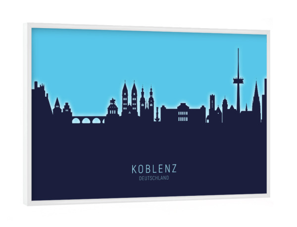 Poster mit weißem Rahmen "Koblenz Germany Skyline Glow Blue" artboxONE - Städte