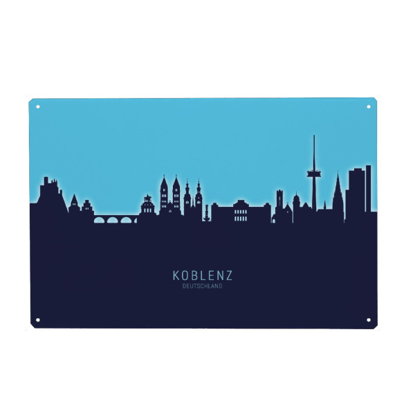 Holzbild "Koblenz Germany Skyline Glow Blue" artboxONE - Städte
