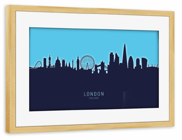 Poster mit Rahmen kiefer "London England Skyline Glow Blue" artboxONE - Städte,Städte / London