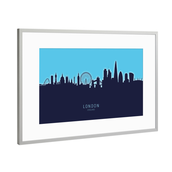 Poster mit Rahmen Silber "London England Skyline Glow Blue" artboxONE - Städte,Städte / London