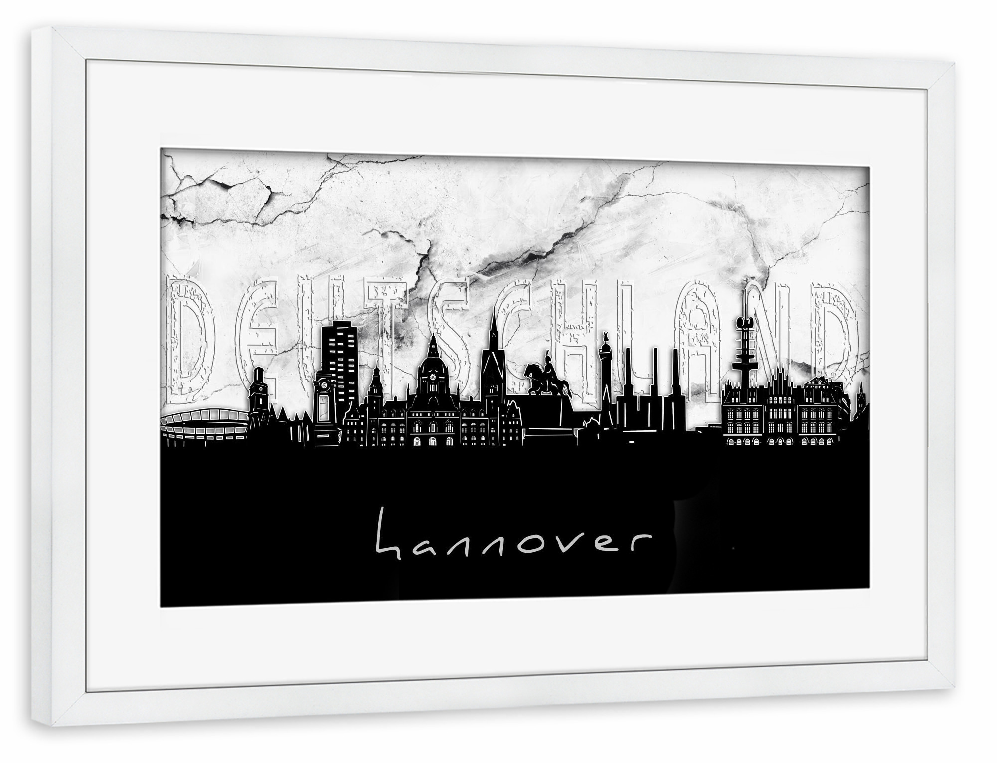 Poster mit Rahmen weiß "Hannover skyline marble" artboxONE - Städte,Reise,Architektur,Marmor