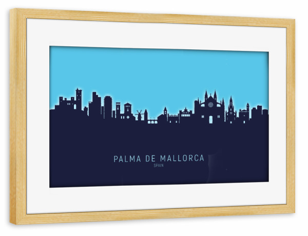 Poster mit Rahmen kiefer "Palma de Mallorca Skyline GlowBlue" artboxONE - Städte