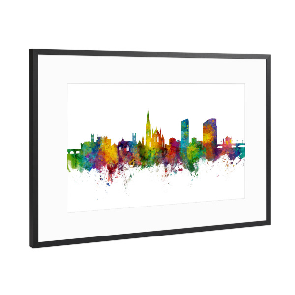 Poster mit Rahmen Schwarz (Metallic) "Limerick Ireland Skyline" artboxONE - Städte