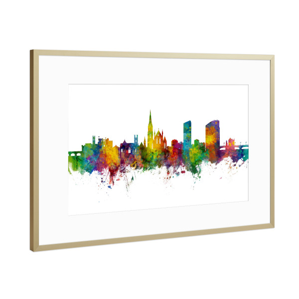 Poster mit Rahmen Gold "Limerick Ireland Skyline" artboxONE - Städte
