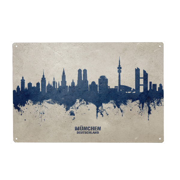 Metall Poster "Munich Germany Skyline PaintBlue" artboxONE - Städte,Städte / München