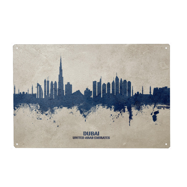 Metall Poster "Dubai Skyline PaintBlue" artboxONE - Städte,Städte / Dubai