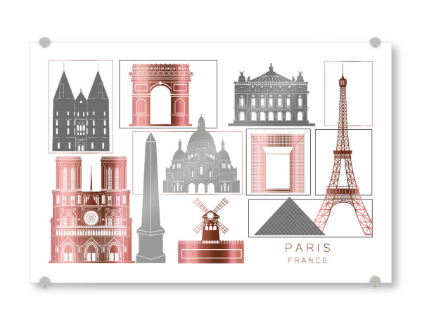 Acrylglasbild "Paris skyline rosegold" artboxONE - Städte,Reise,Architektur,Städte / Paris,Kartografie