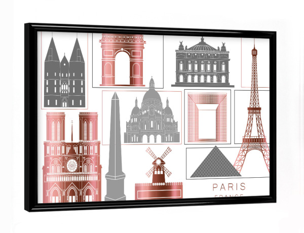 Poster mit schwarzem Rahmen "Paris skyline rosegold" artboxONE - Städte,Reise,Architektur,Städte / Paris,Kartografie