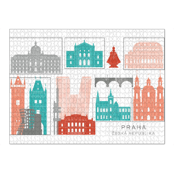 Puzzle Ravensburger "Prague skyline coral" artboxONE - Städte,Reise,Architektur,Städte / Prag,Kartografie
