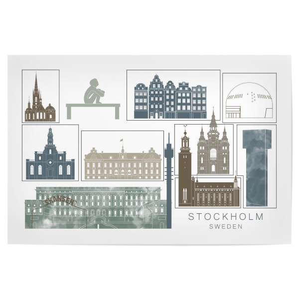 Poster 30x20 cm "Stockholm skyline, navy" artboxONE - Städte,Reise,Architektur,Städte / Stockholm,Kartografie