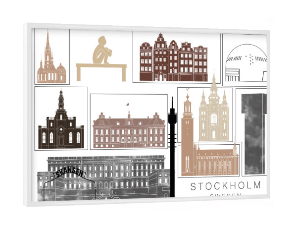 Poster mit weißem Rahmen "Stockholm skyline black & brown" artboxONE - Städte,Reise,Architektur,Städte / Stockholm,Kartografie