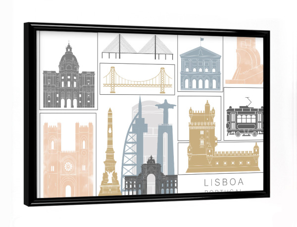 Poster mit schwarzem Rahmen "Lisbon skyline earth" artboxONE - Städte,Reise,Architektur,Kartografie