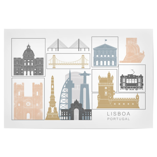 Poster 30x20 cm "Lisbon skyline earth" artboxONE - Städte,Reise,Architektur,Kartografie