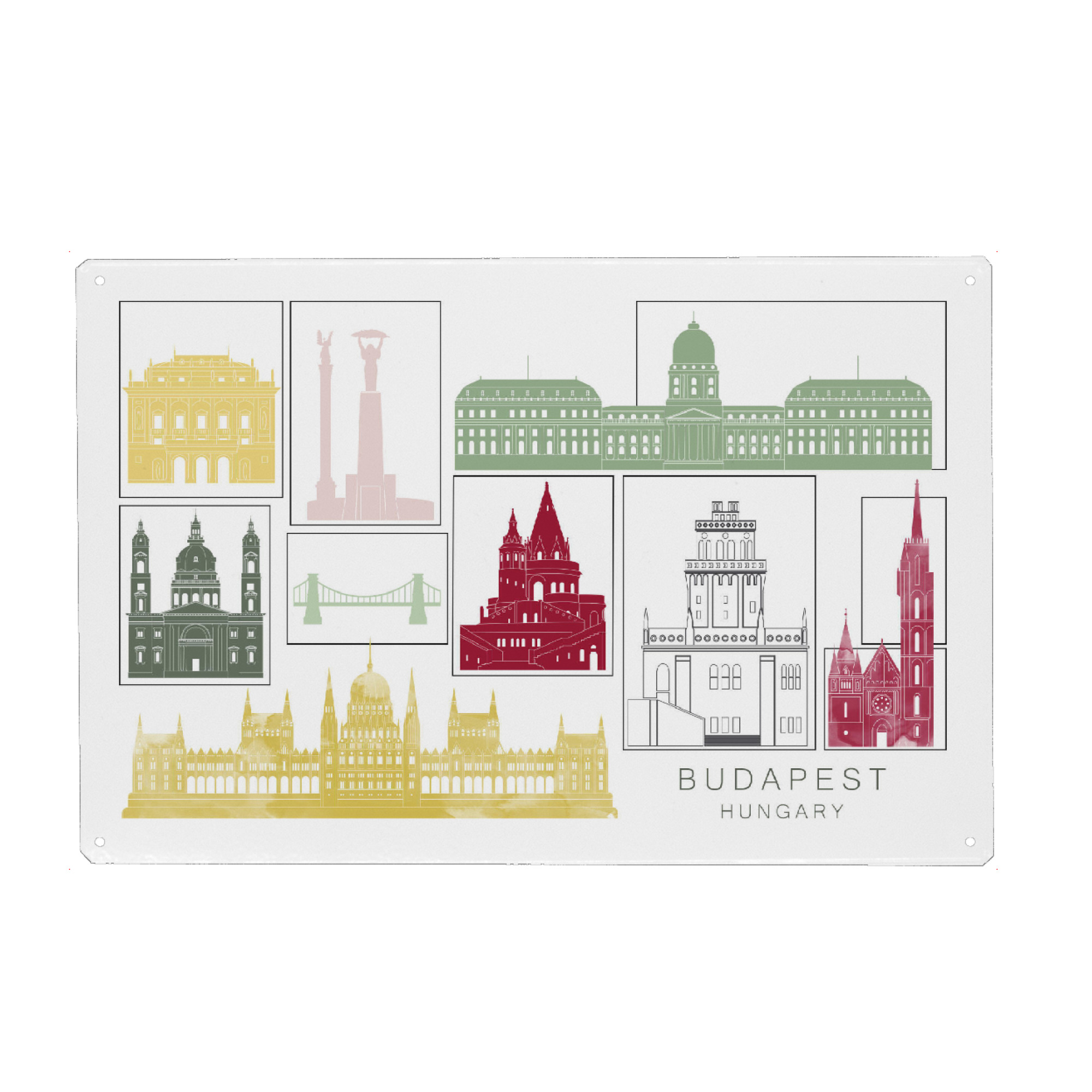 Metall Poster "Budapest skyline burgundy" artboxONE - Städte,Reise,Architektur,Städte / Budapest,Kartografie