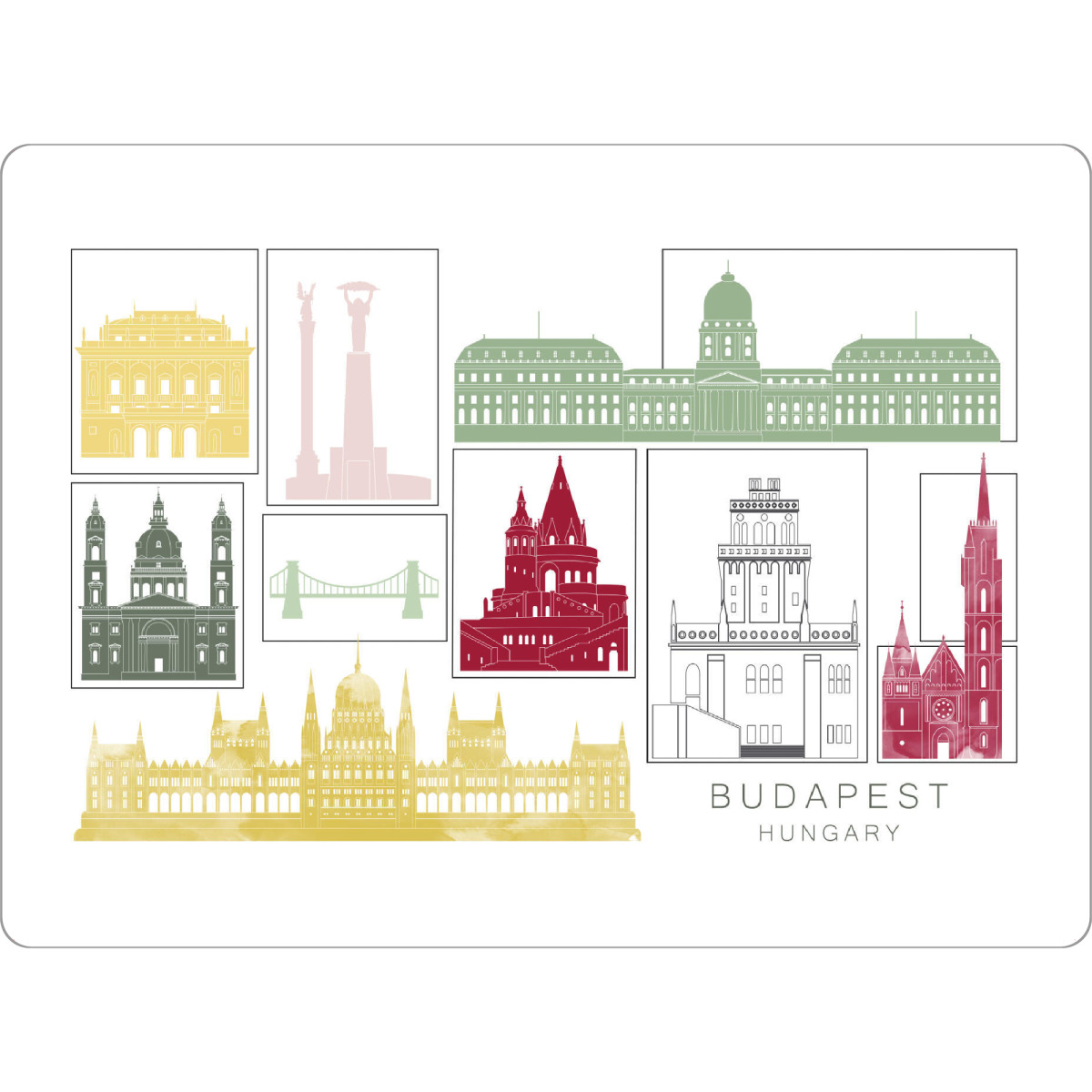 Tischset "Budapest skyline burgundy" artboxONE - Städte,Reise,Architektur,Städte / Budapest,Kartografie