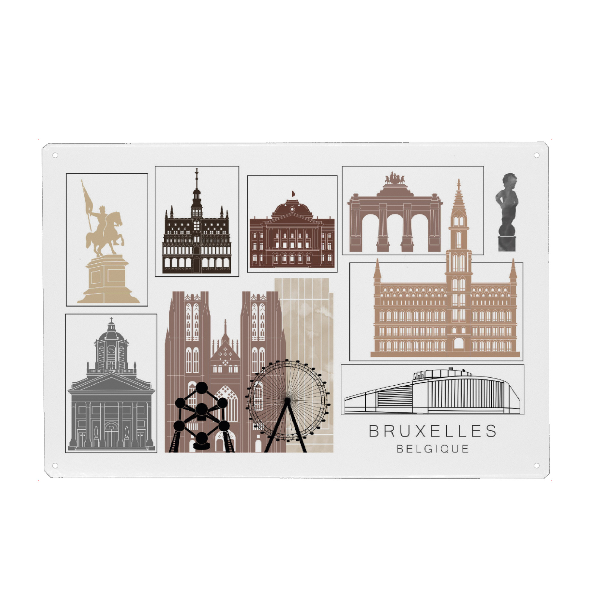 Metall Poster "Brussels skyline black & brown" artboxONE - Städte,Reise,Architektur,Kartografie
