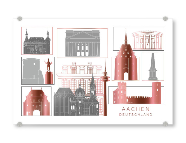 Acrylglasbild "Aachen skyline rosegold" artboxONE - Städte,Reise,Architektur,Kartografie