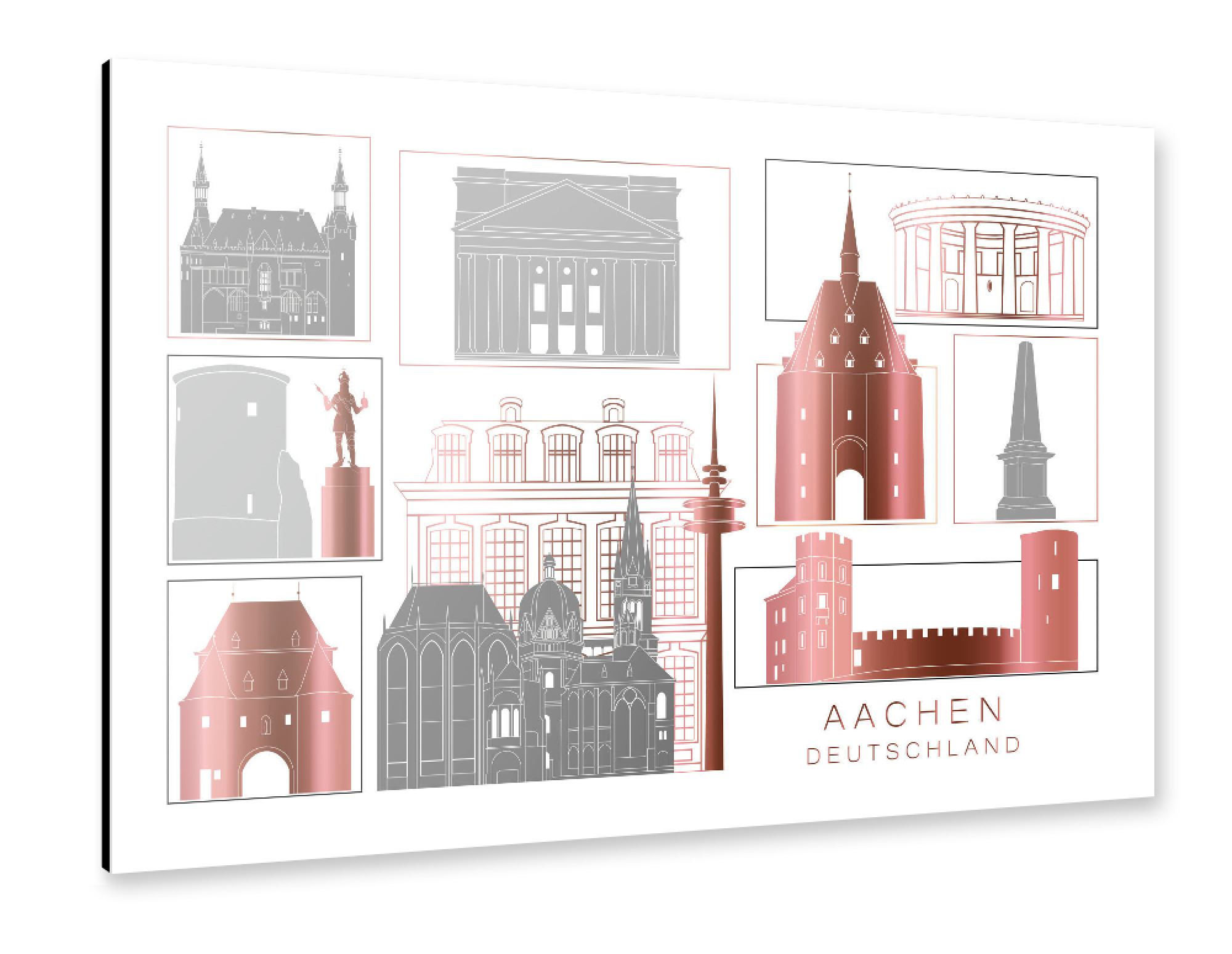 Alu-Dibond "Aachen skyline rosegold" 30x20 cm artboxONE